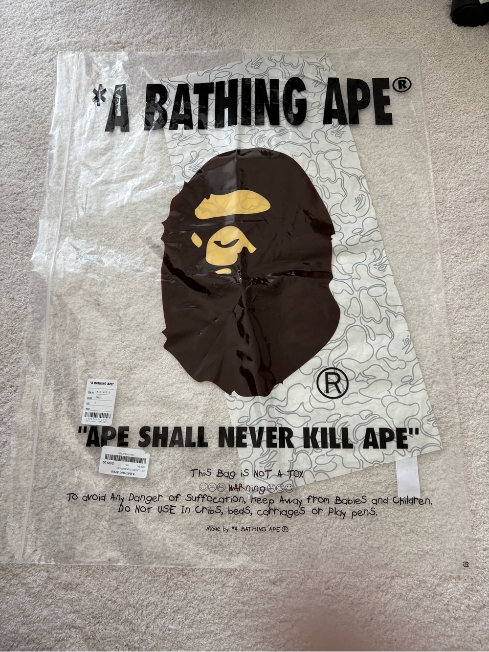 A Bathing Ape BAPE Clear Logo Bag with Brown & Yellow Ape logo - Large
